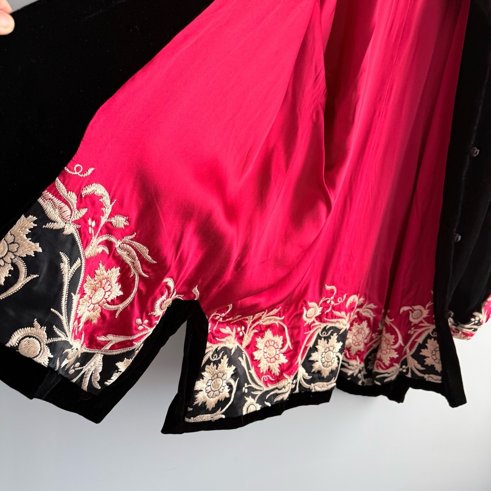 Shanghai Tang Black Velvet Chinese Mandarin Jacket Silk Embroidered Lining US 14 - Picture 13 of 16